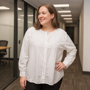 Orvis Button Up Shirt Womens XLARGE Floral Embroidered White Tunic Modern Mom